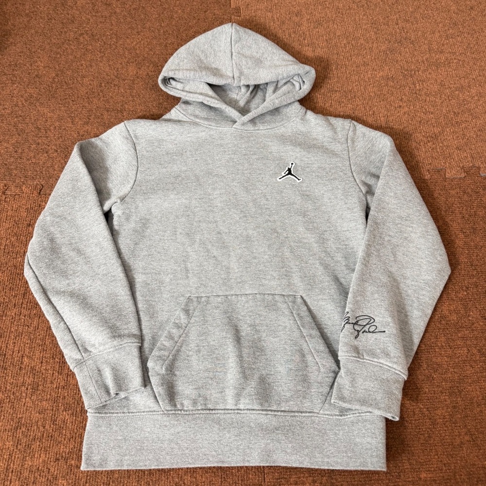 Jordan Boys Gray Jumpman Fleece Pullover Hoodie Signature Sleeve Size Large L